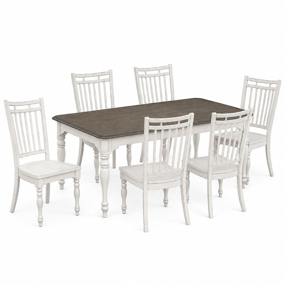 7 Piece Leg Table Dining Room Set with 6 Spindle Back Chairs