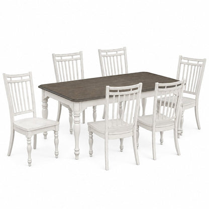 7 Piece Leg Table Dining Room Set with 6 Spindle Back Chairs