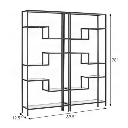 Steel Etagere Set with Tempered Glass Shelves, Matte Black, Set of 2