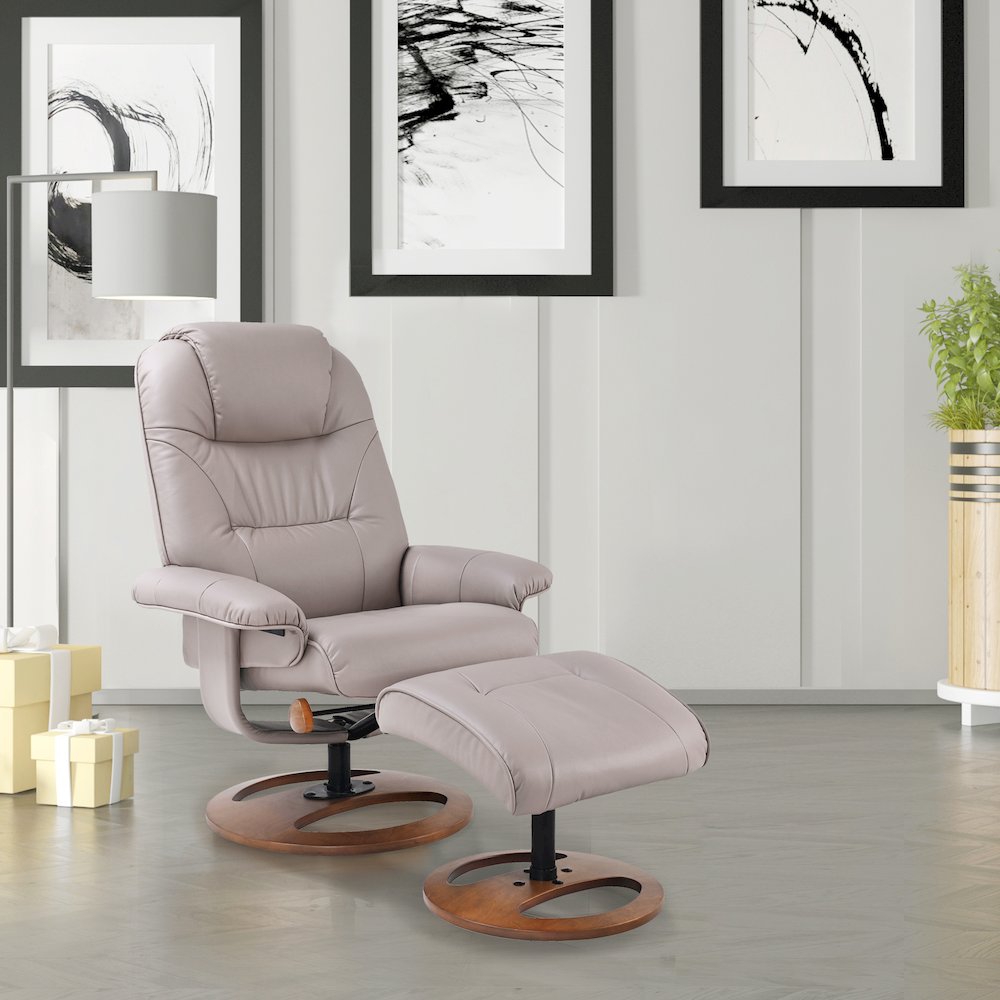 Scandinavian / European-styled recliner and ottoman in Pebble