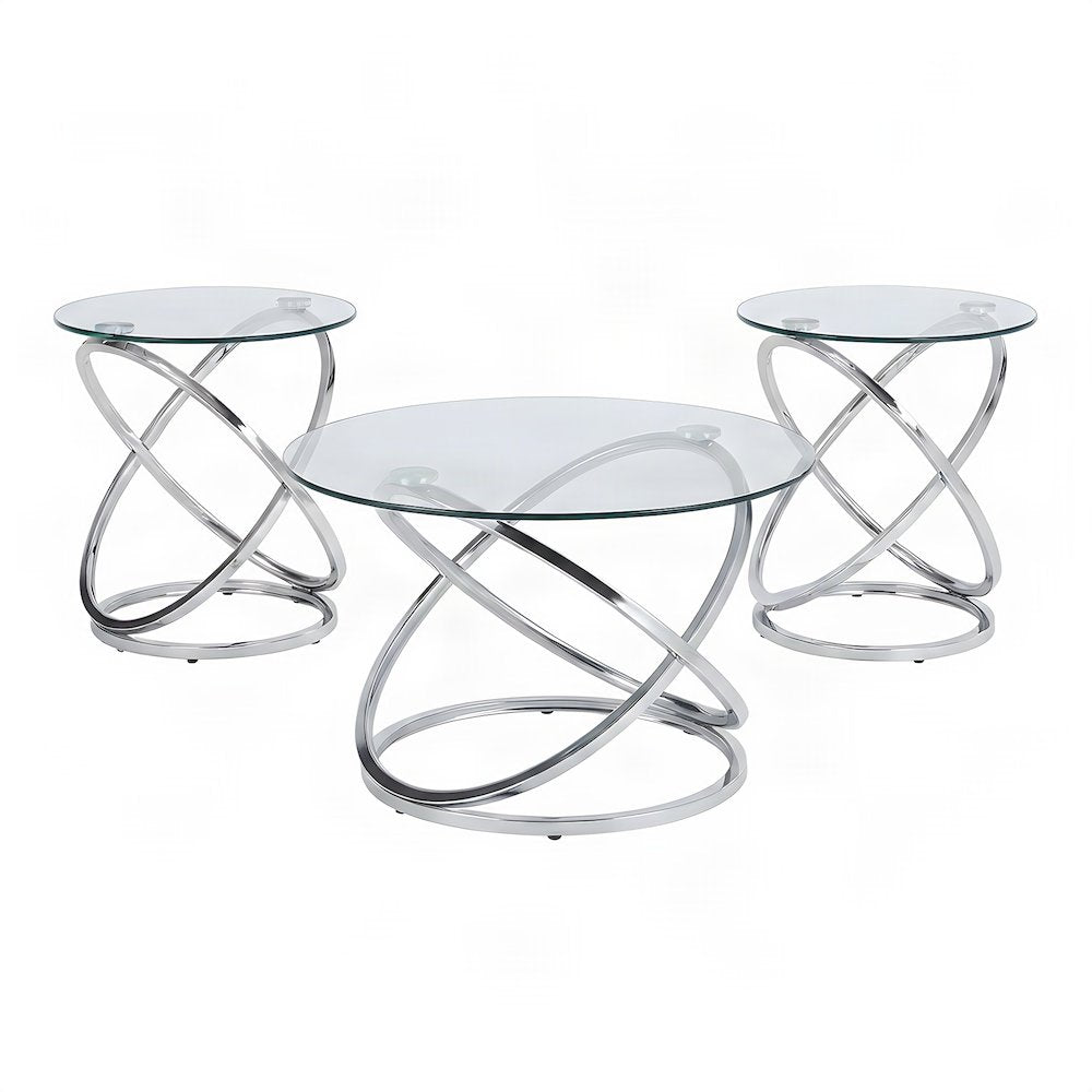 Metal and Glass-Top Nesting Cocktail and Round End Table Set of 3