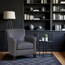 Elegant Burnish Gray Leather Accent Chair with Arm Rest and Nailheads Trim