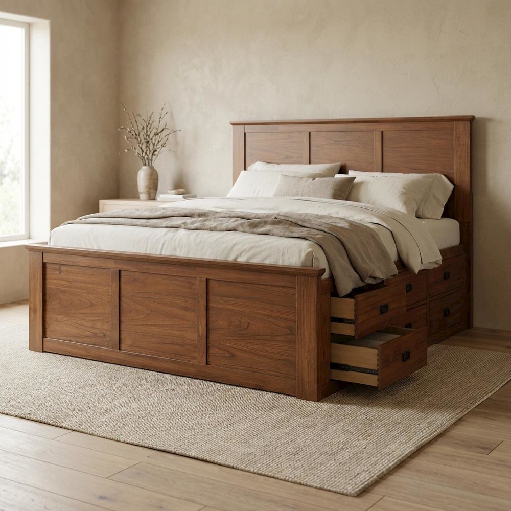 Solid Mindi Platform Bed in Mission Style with Oil-Rubbed Bronze Hardware
