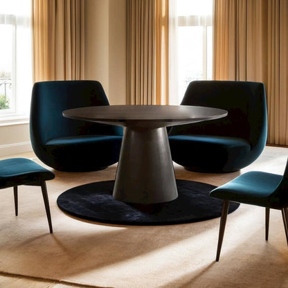 Elegant Black Round Dining Table, 47-Inch Wide Contemporary Design in Solid Wood