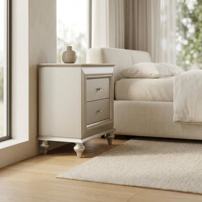 Champagne Nightstand with Glam and Contemporary Design for Bedroom Storage