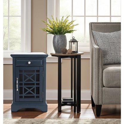 Blue Acacia End Table with USB Charging Station for Convenient Living Room Use