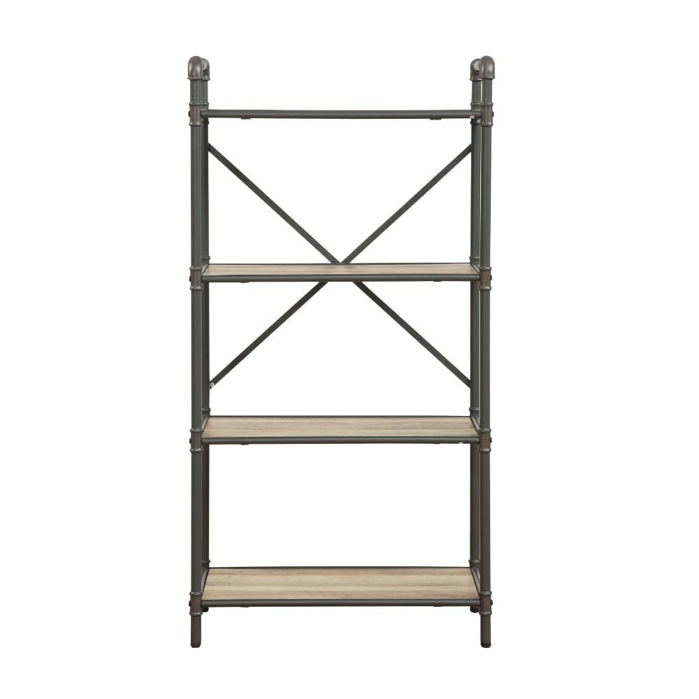 Antique Oak And Gray Bookshelf With Modern Storage Design