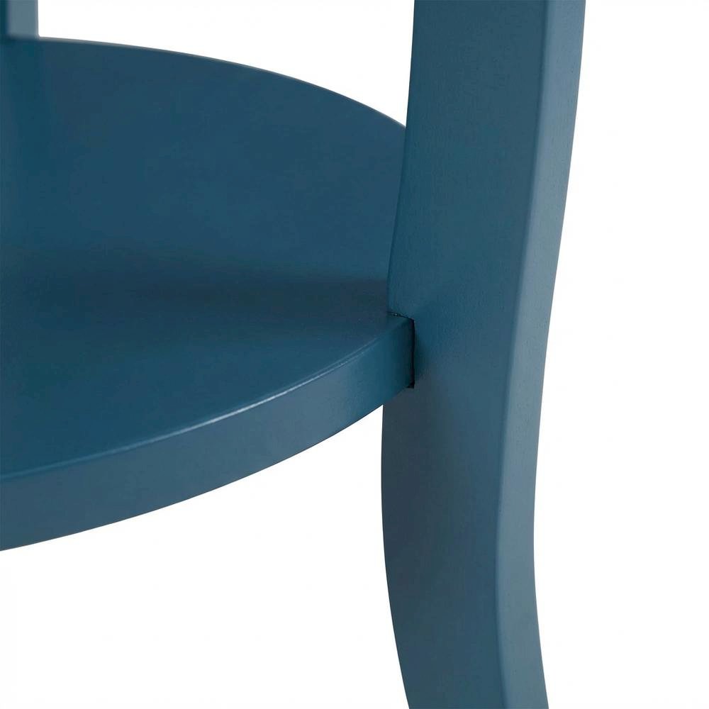 Teal Round Coffee Table with Lower Shelf and Modern Design