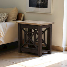 Black Side Table with Acacia Solid and Veneer, Small Sofa Table