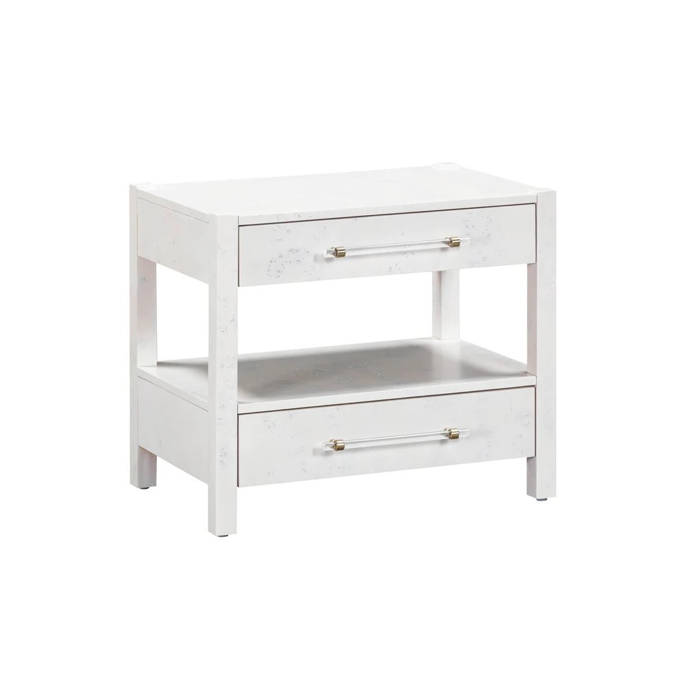 White Burl Wood Nightstand with 22-Inch Height and Modern Design