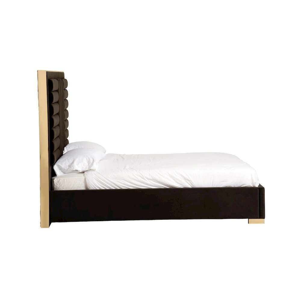 Eastern King Bed Frame With Headboard, Upholstered King Dark Brown Bed Frame Velvet