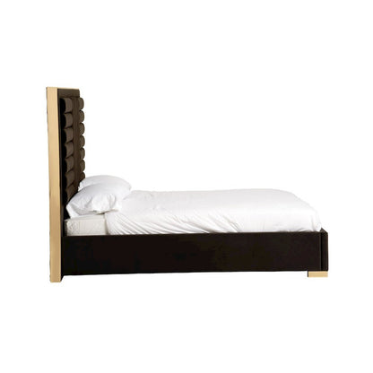 Eastern King Bed Frame With Headboard, Upholstered King Dark Brown Bed Frame Velvet