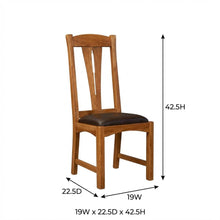 Set of 2 distressed amber wood side chairs with top grain leather seats