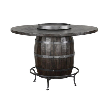 Brown Solid Wood Pub Table with Wine Barrel Base, Unique Barrel Table