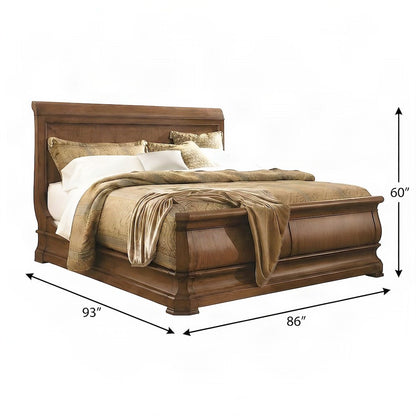 Alder Sleigh Bed with Curved Headboard and Footboard, King Bed Frame, Cognac