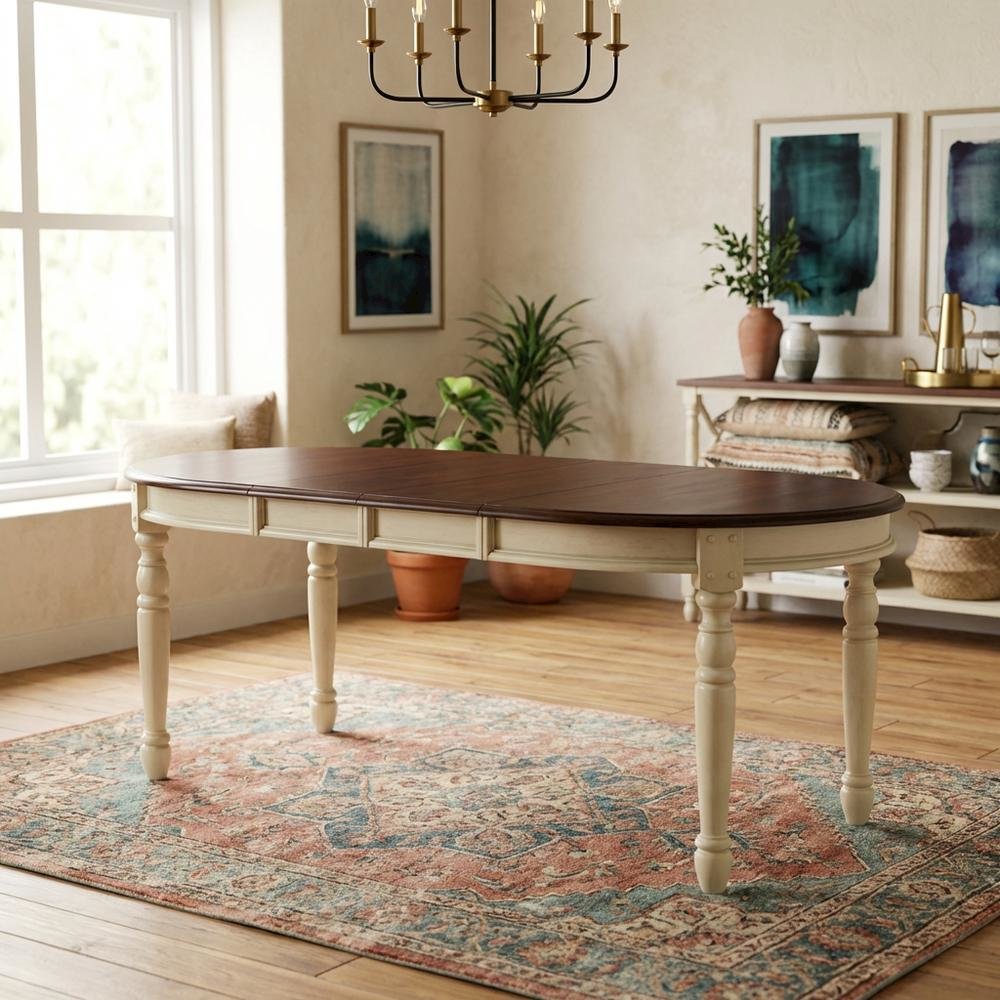 Merlot-Buttermilk Oval Dining Table with 12" Leaves in Rubberwood Finish