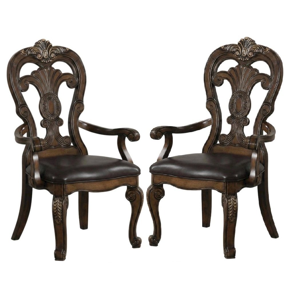 Dark Brown Upholstered Dining Arm Chair Set with Premium Fabric