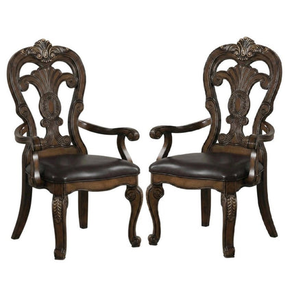 Dark Brown Upholstered Dining Arm Chair Set with Premium Fabric