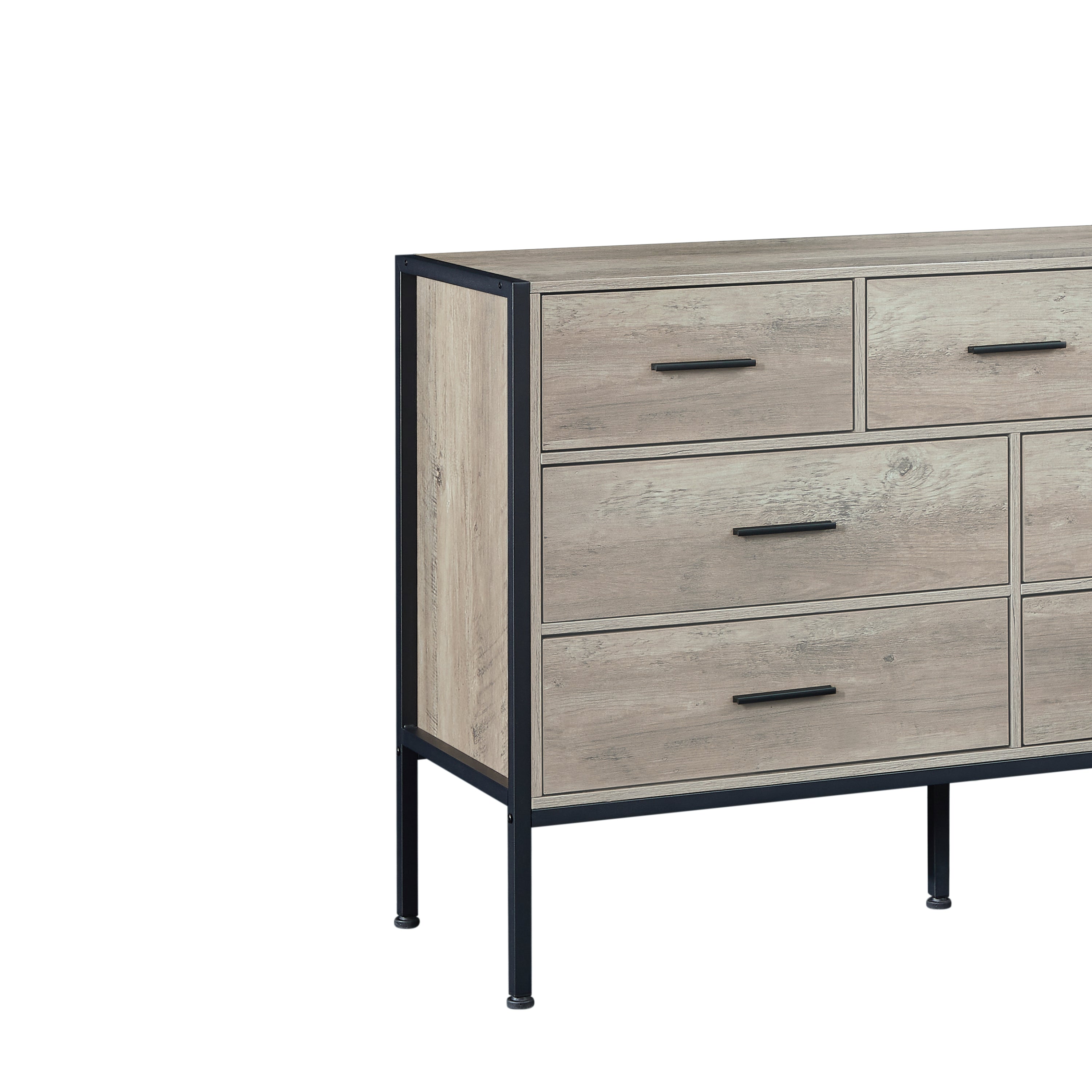 Wood Dresser with 7 Drawers, Wooden Storage Closet for Bedroom, Solid Clothes Cabinet with Sturdy Steel Frame, 48.58"W×15.75"D×31.22"H, 48 inch, Rustic Grey