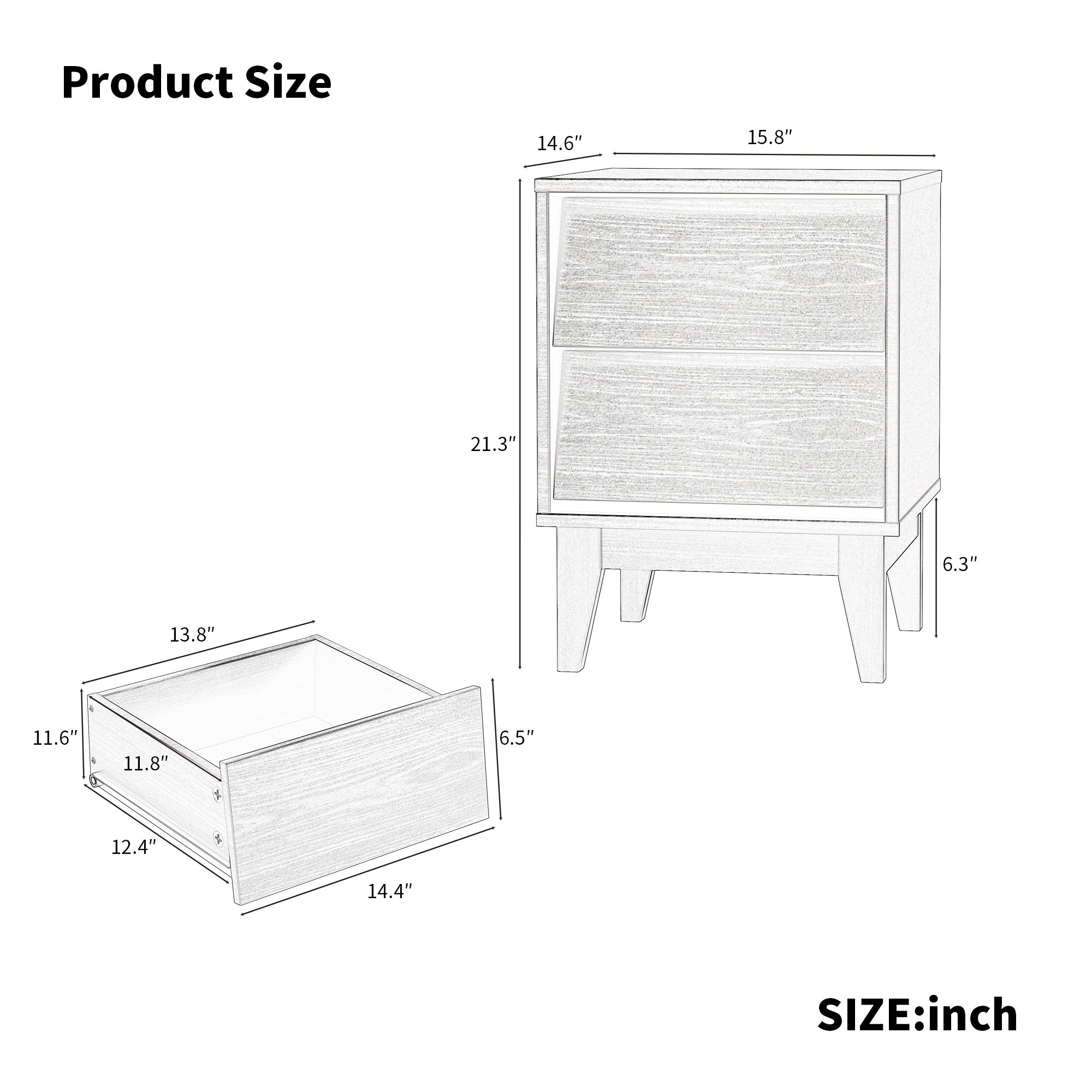 2 Set Nightstands Features Vintage-style and Bevel Design, Made of MDF, Mid Century Modern Nightstand, Night Stand for Bedroom