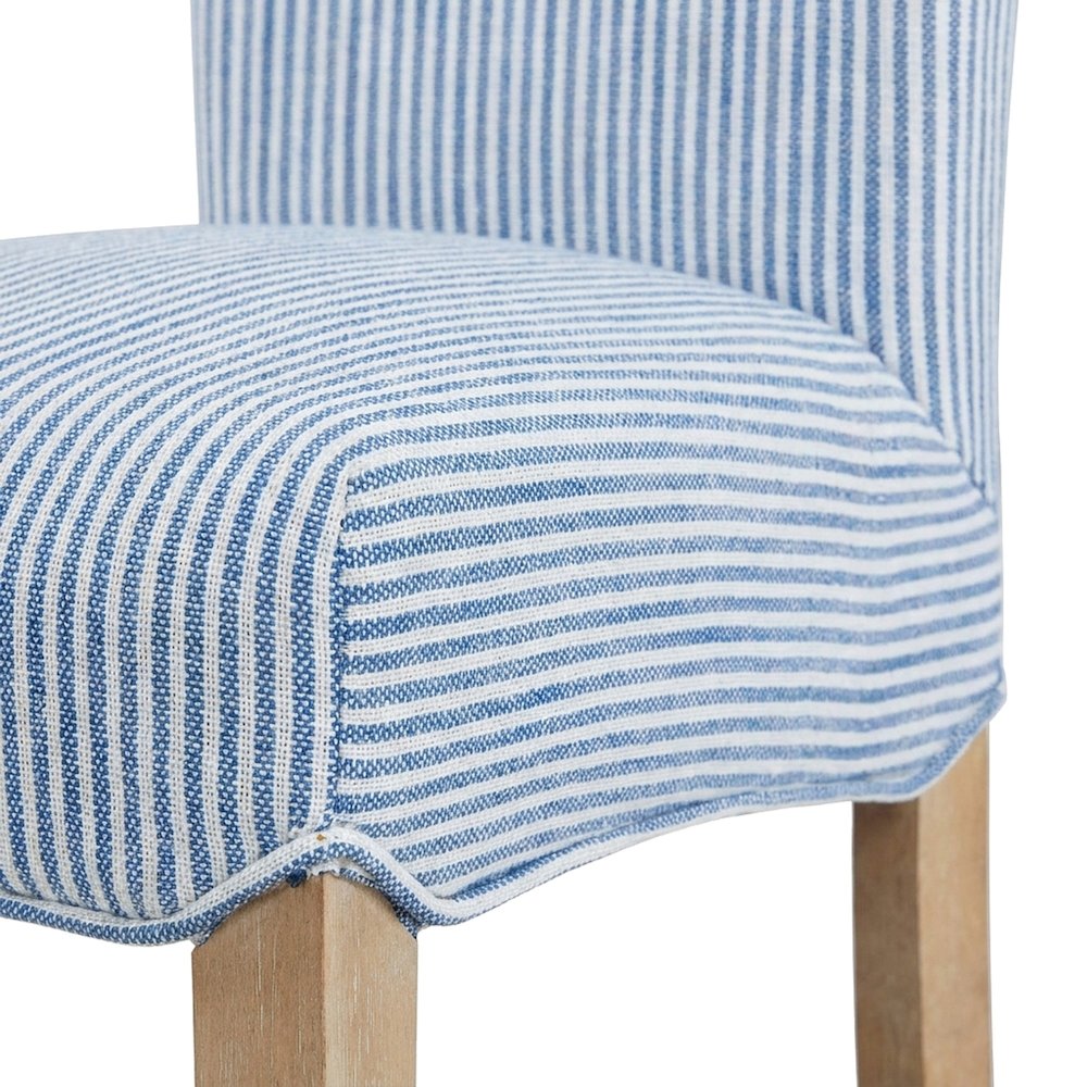 Fabric-Upholstered Bucket Seat Counter Stool with Birch Legs, Blue Stripes