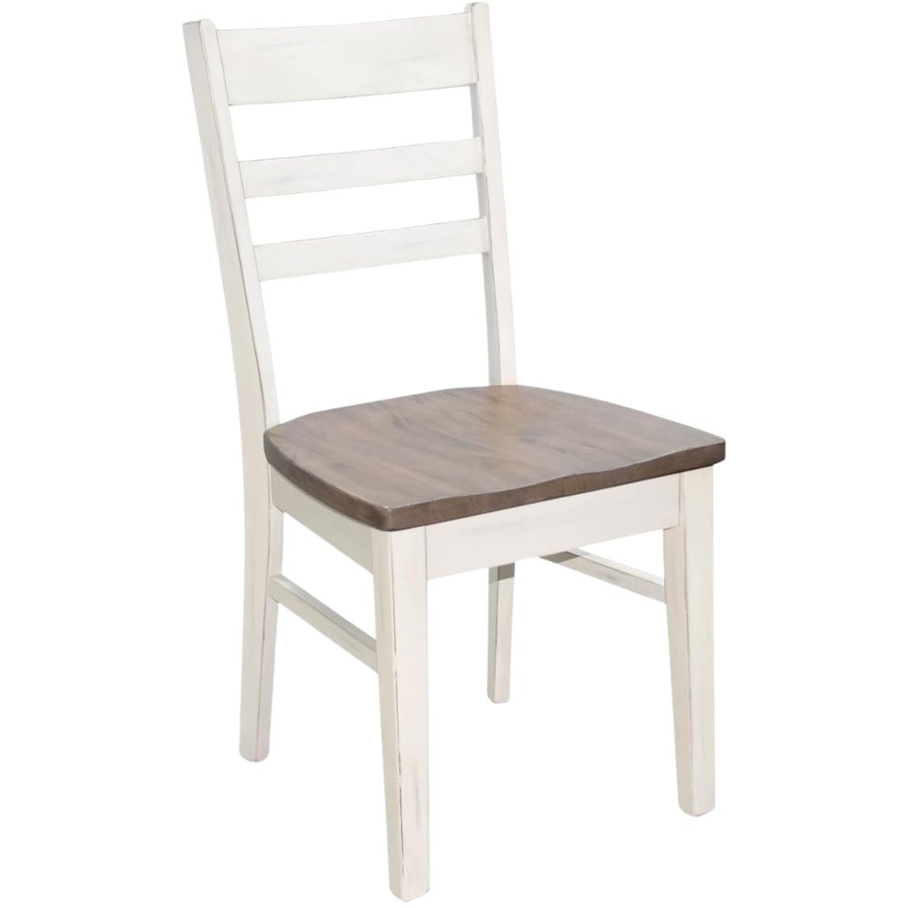 White Solid Wood Kitchen Chair, Ladderback Dining Chair with Wood Seat