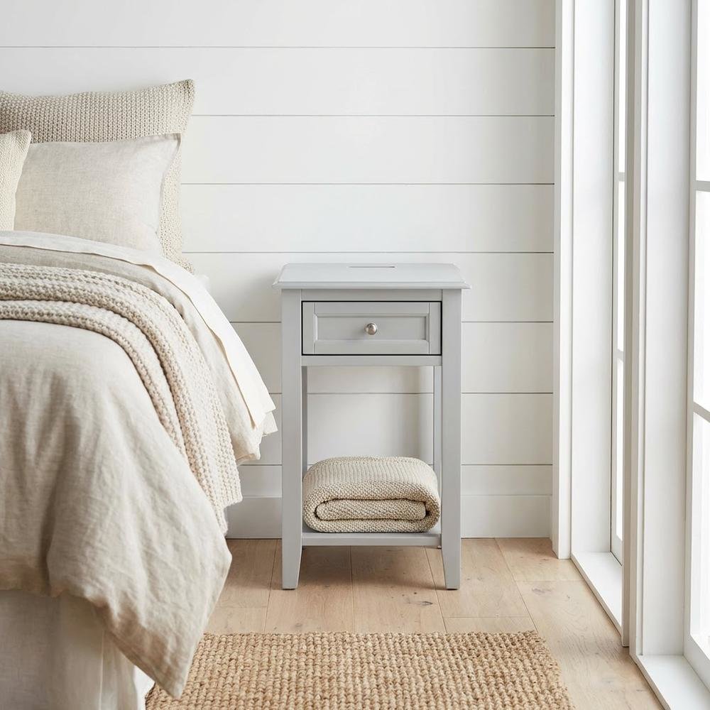Urban Gray Wood Night Stand with Single Drawer for Bedroom Use