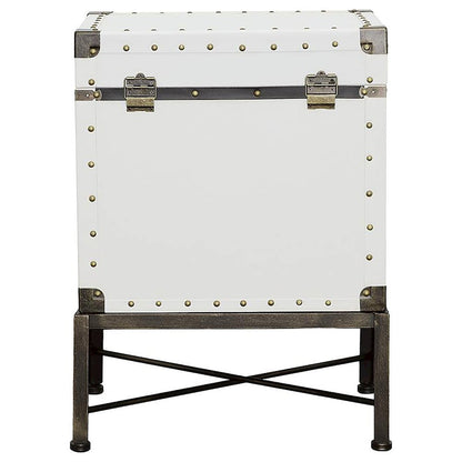 White Accent Cabinet with Nailhead Trim, Storage Trunk, Lift Top End Table