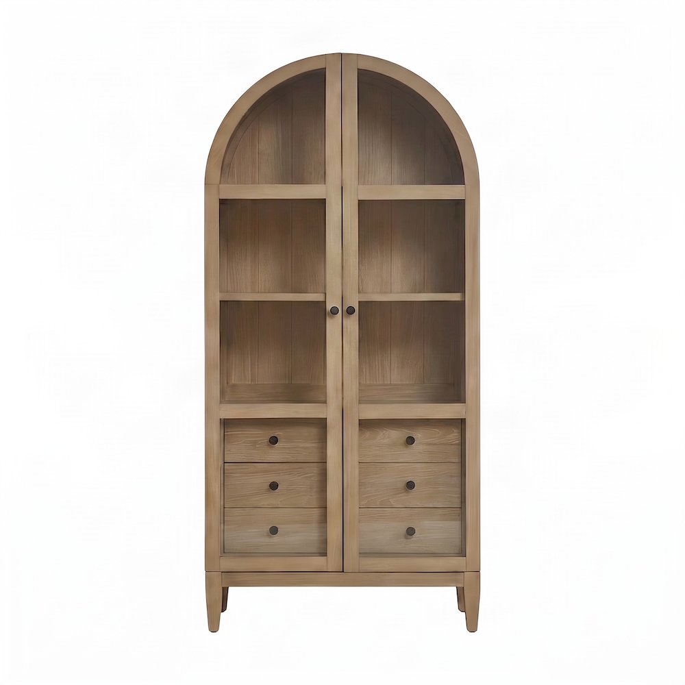 Wooden Arched Bookcase with Adjustable Shelves, Tall Console Bookcase for Home Office,Brown