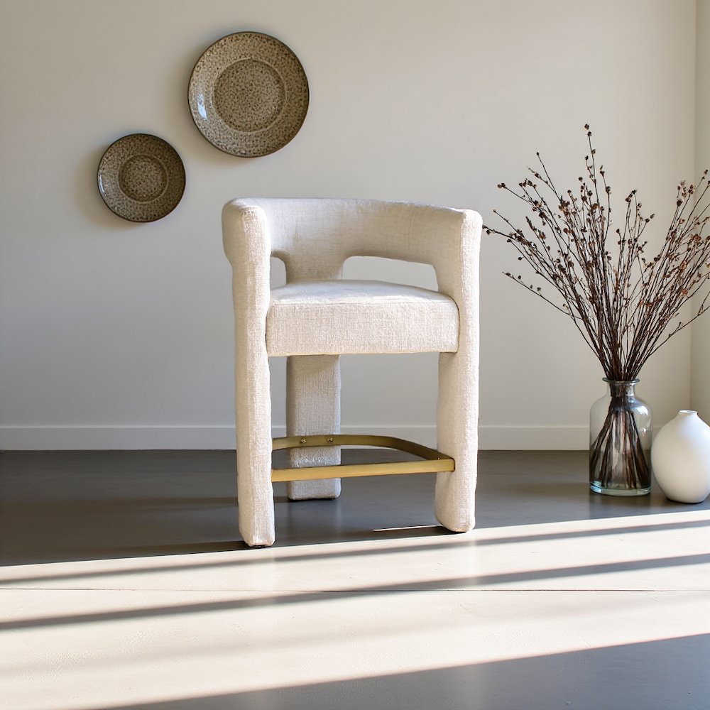 Elegant Brown Jacquard Upholstered Counter Stool with Metal and Plywood Base