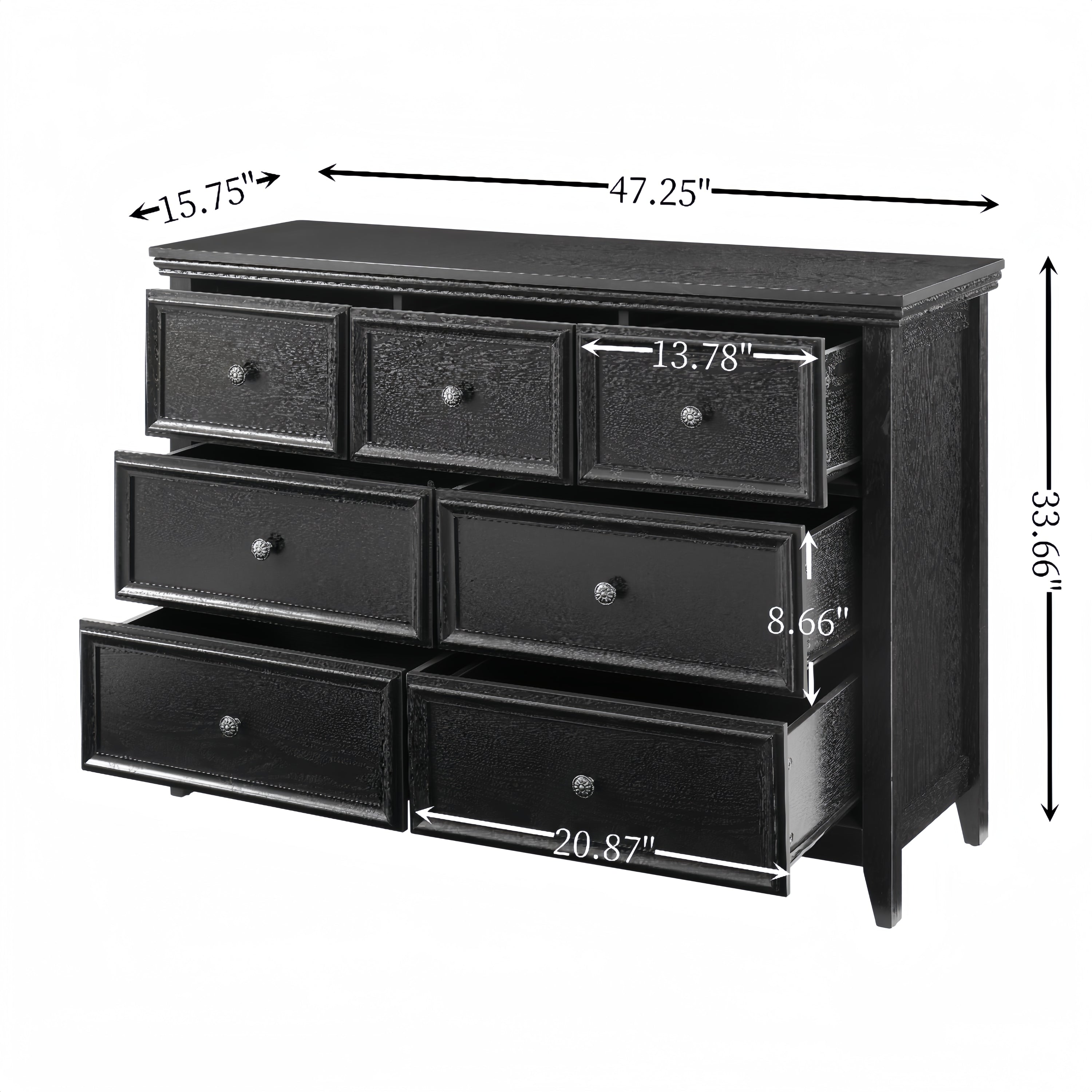 Modern 7 Drawers Dresser 7 Drawers Cabinet,Chest of Drawers Closet Organizers and Storage Clothes Storage Drawers Cabinet for Living Room, Farmhouse Dresser Organizer Black