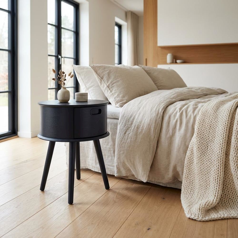 Navy Blue Nightstand with Modern Design and Sturdy Construction