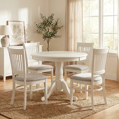 White Solid Wood 5 Pc Breakfast Nook Table Set, Chairs for Kitchen