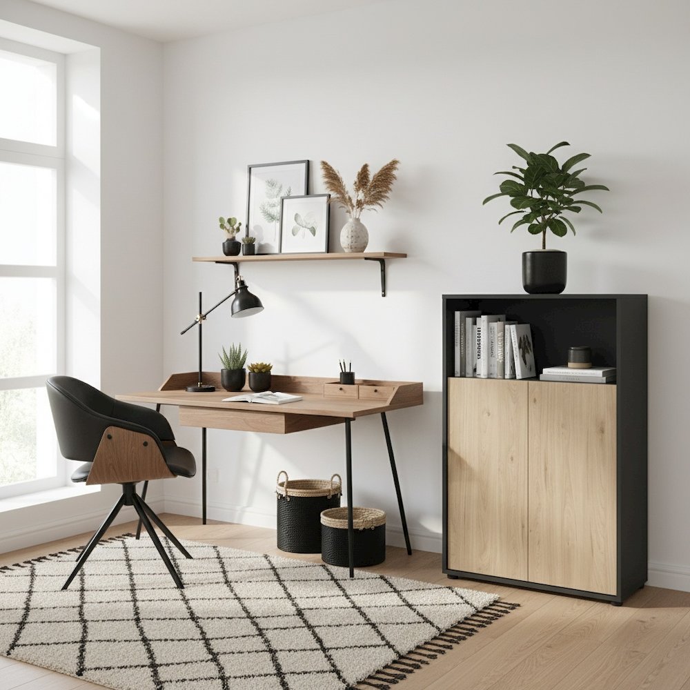 Gray Bookcase with 3 Shelves and 2 Doors for Home or Office Storage