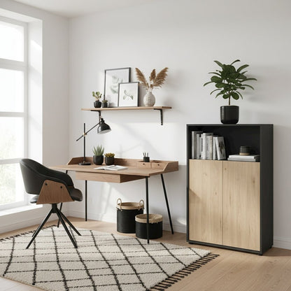 Gray Bookcase with 3 Shelves and 2 Doors for Home or Office Storage