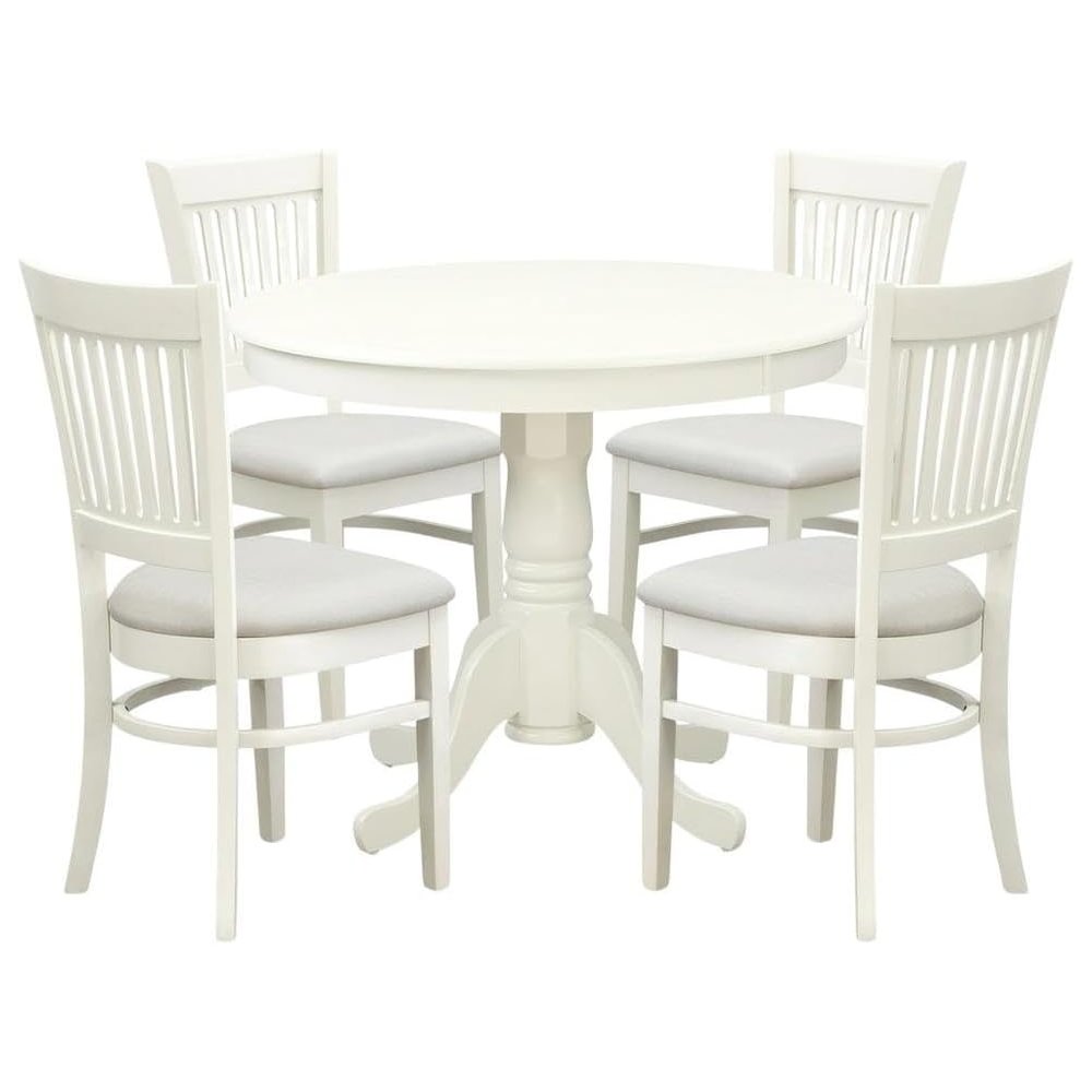 White Solid Wood 5 Pc Breakfast Nook Table Set, Chairs for Kitchen