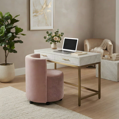 Recycled Fabric Rolling Desk Chair with Foam-Cushioned Velvet Seat, Pink