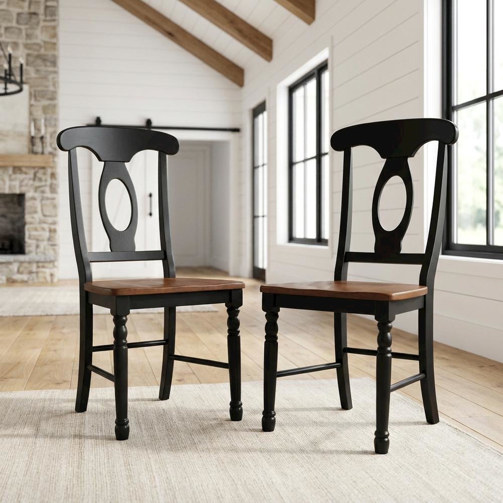 Casual Oak-Black Finish Side Chair with Distressed Look and Solid Rubberwood