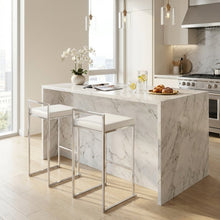 Contemporary White Faux Leather Stackable Barstools with Metal Frame, Set of 2