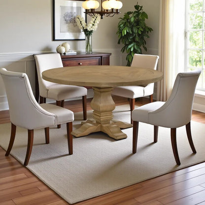 Rustic Smoke Round Pedestal Dining Table with Gold Finish for Dining Room