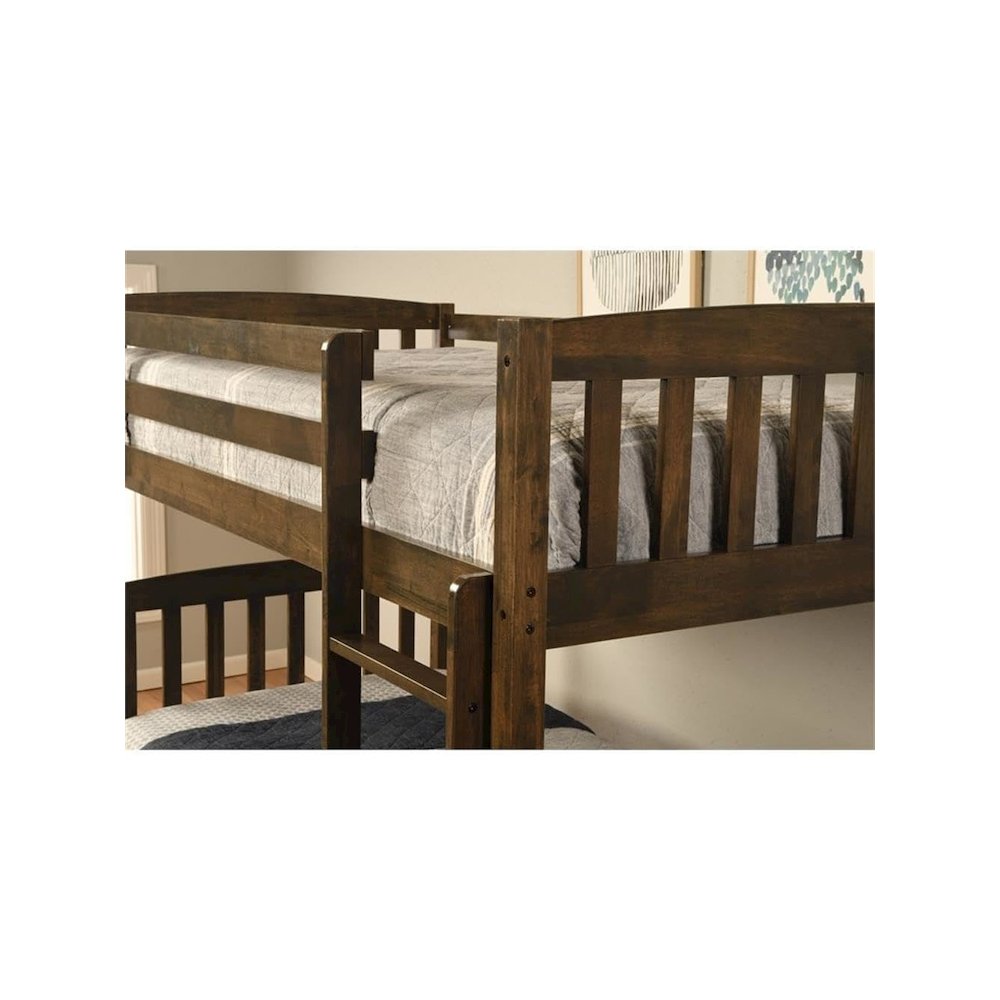 Claire Twin Wood Bunk Bed with Storage in Brown-Mattresses Not Included