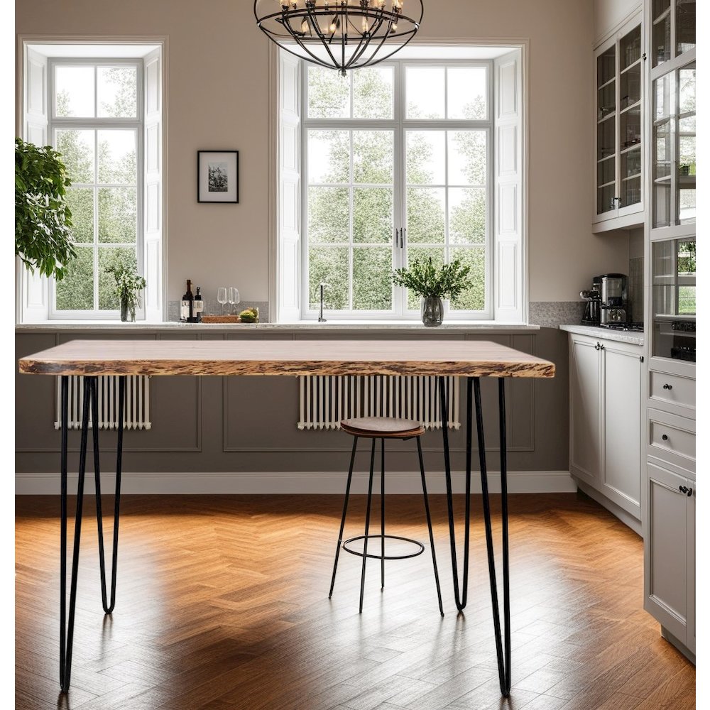 Brown Acacia and Metal Counter Height Dining Table for Kitchen or Dining Room