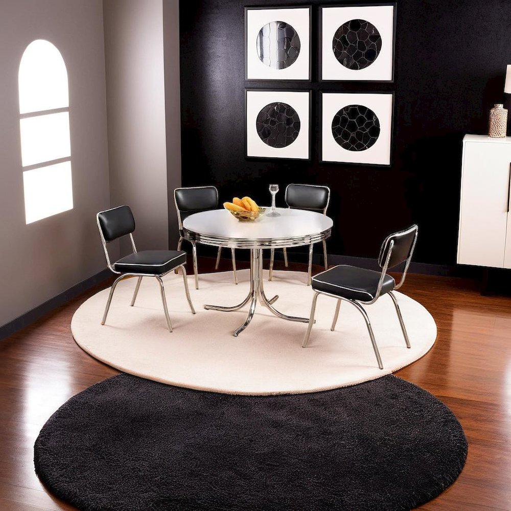Sleek Round Dining Set Featuring 5 Pieces in Glossy White and Black Finish