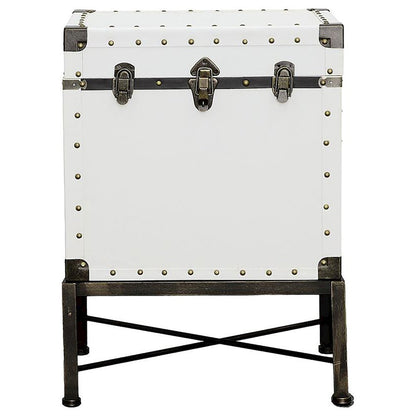 White Accent Cabinet with Nailhead Trim, Storage Trunk, Lift Top End Table