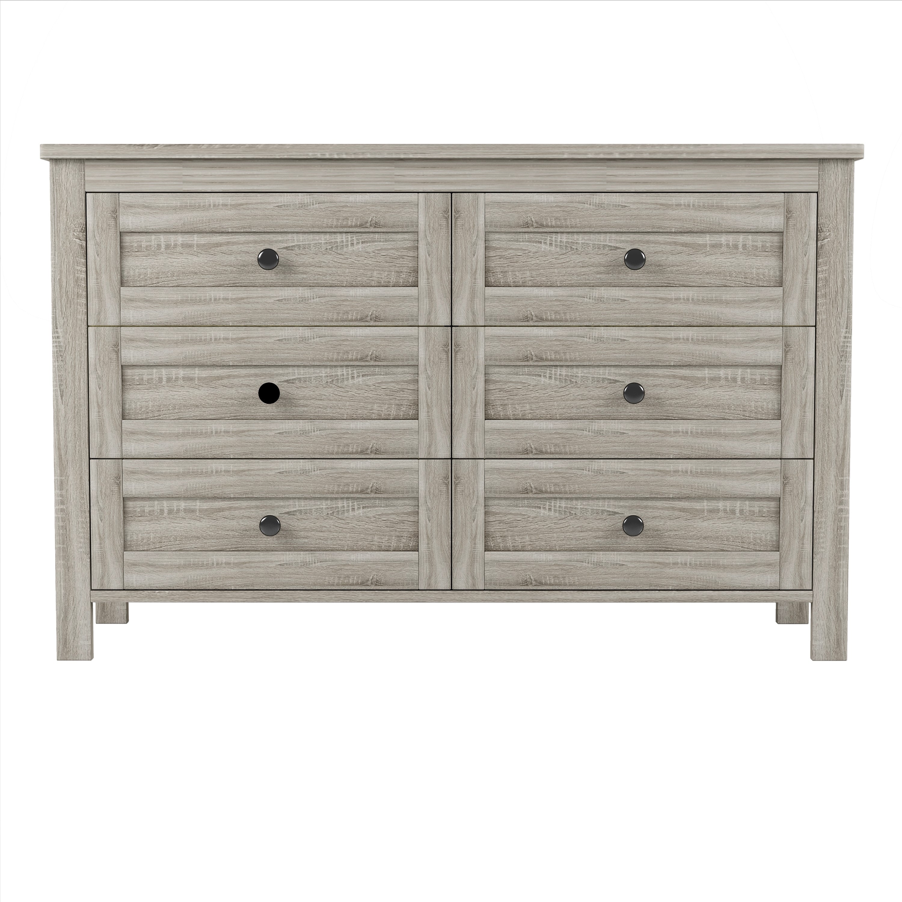 Retro Farmhouse Style Wooden Dresser with 6 Drawer, Storage Cabinet for Bedroom, Anitque Gray