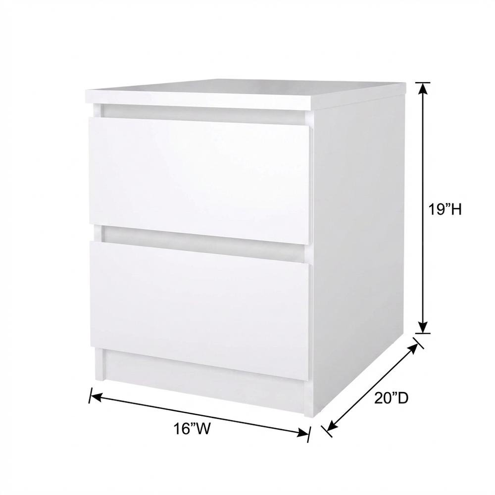 White High Gloss Nightstand with 2 Drawers and Timeless Design