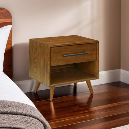 Elegant Brown Nightstand with Drawer and Open Space for Bedroom Essentials