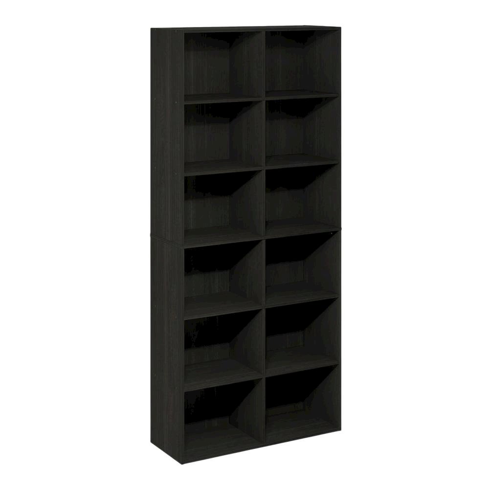 Wooden 12-Cube Open Bookcase with Ample Storage and Amber Pine Finish