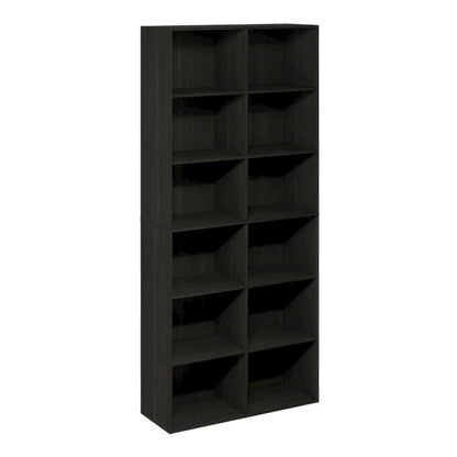 Wooden 12-Cube Open Bookcase with Ample Storage and Amber Pine Finish