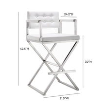 Contemporary White Steel Barstool with Armrests and Eco Leather Seat